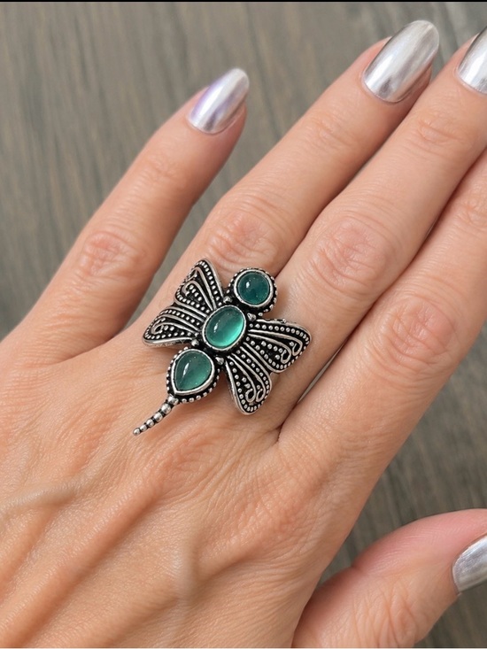 Artesian Jewelry - Green Onyx Gemstone Dragonfly Ring